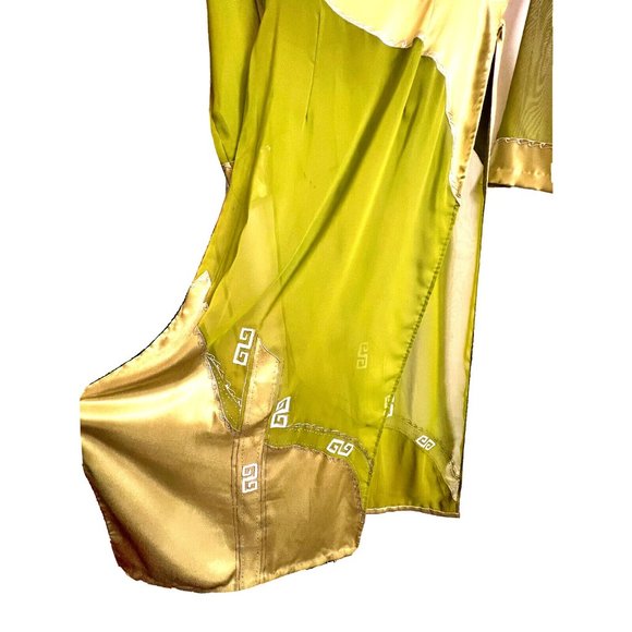 Asian Chinese Long Maxi Sheer Cocktail Dress Size S Green Metallic Silver - Picture 9 of 15